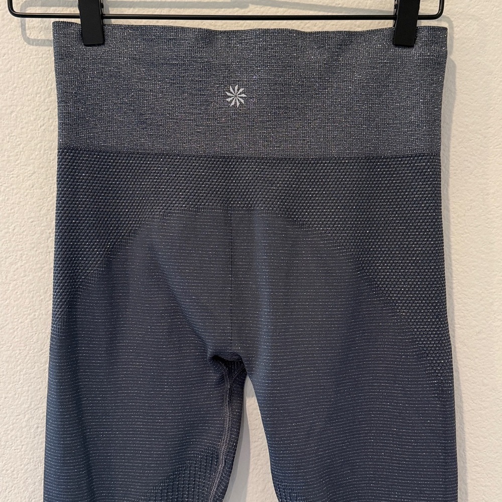 Athleta Shimmer Seamless Tights Navy Leggings Silver‎ Shine Size Medium